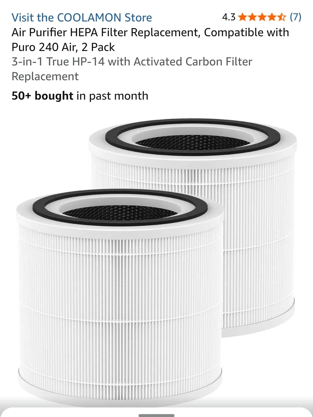 HEPA Air Purifier Replacement Filters - 2 Pack, White with Black Trim